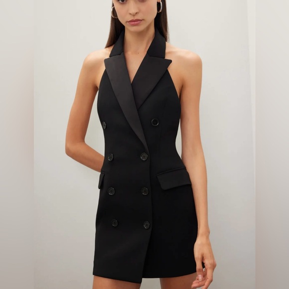 Ronny Kobo Victory Dress Black Double Breasted Halter Tuxedo Vest Dress Medium